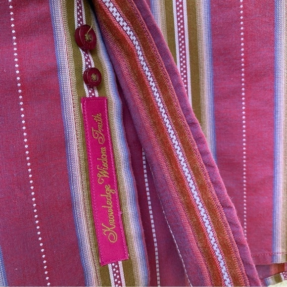 Robert Graham Striped Button Down Shirt L Burgundy Olive Blue Cotton Retro - Picture 8 of 12
